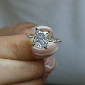 Radiant Cut Engagement Ring, 3 CT Radiant Cut Engagement Ring, Halo Radiant Ring